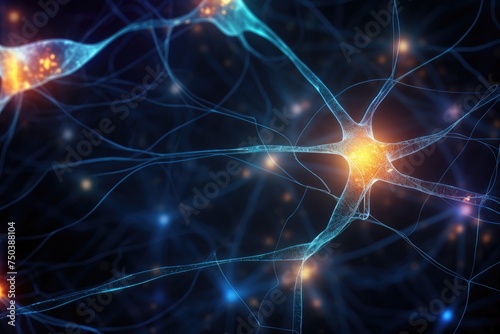 Nerve cells or neural networks with cell activity between each other. Neurology and the nervous system  Ai Generated
