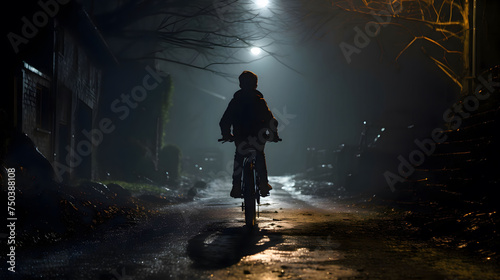 Single Person riding in the Dark Night