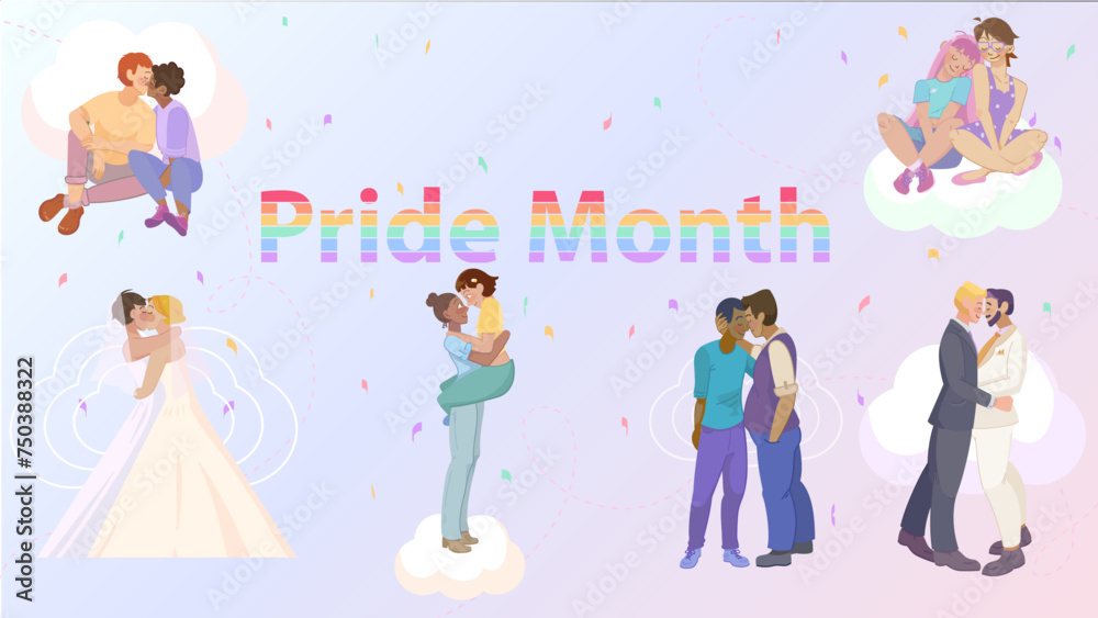 Pride Month Lgbtq+ Couples Illustration