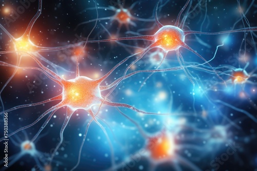 Background from nerve cells or neural networks with cell activity between each other. Human nervous system and brain activity concept  Ai Generated