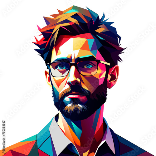 Portrait of a bearded hipster man with glasses. Vector illustration.