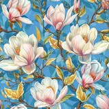 Magnolia Flower Seamless Pattern, Vintage Painting, White Magnolia Tile, Luxurious Spring Flowers