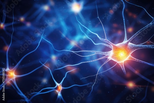 Background from nerve cells or neural networks with cell activity between each other. Human nervous system and brain activity concept, Ai Generated © Tanu