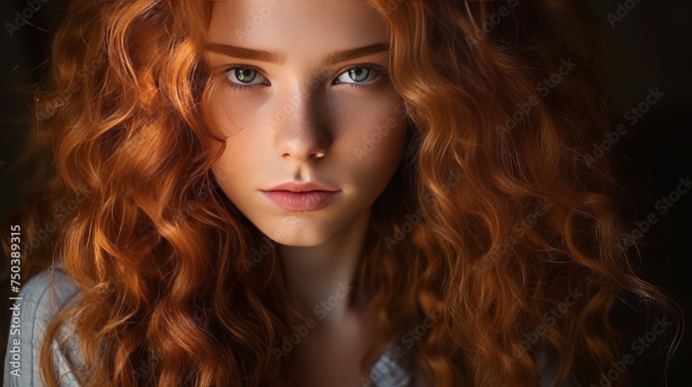 Fototapeta premium Model with smooth healthy hair and glowing tan skin, natural beauty for care products