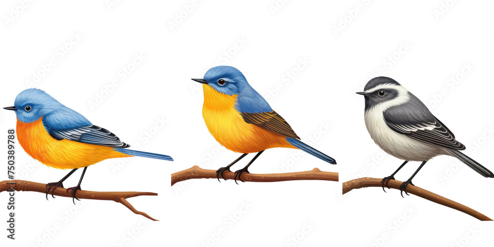 Collection set of Blue-fronted Redstart birds isolated on transparent a white background Collection set of Blue-fronted Redstart birds isolated on transparent a white background