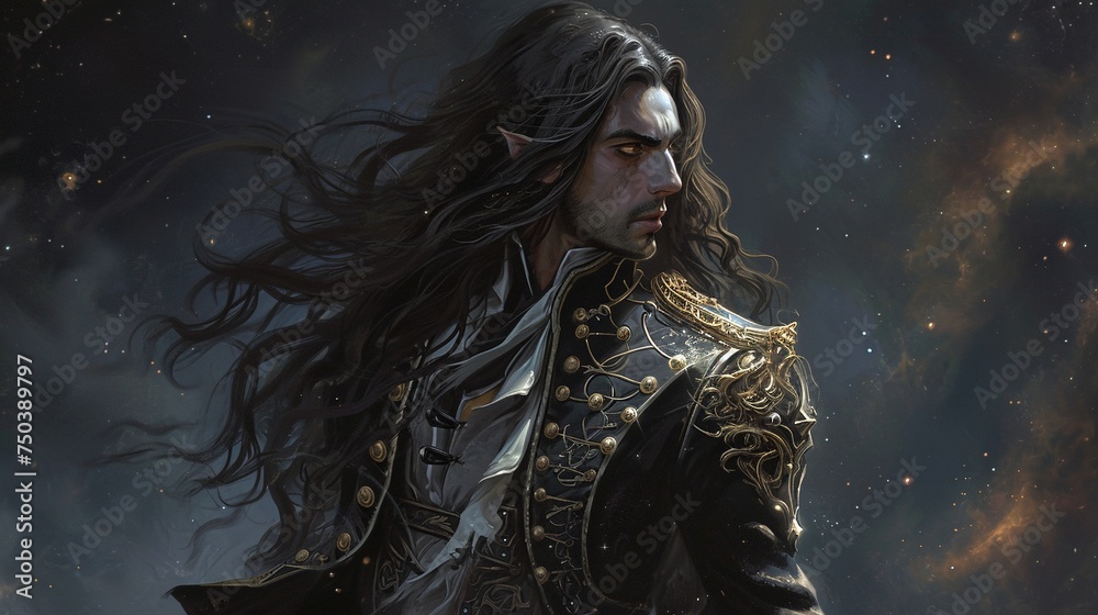 Fototapeta premium A broodingly elegant galactic pirate created with Generative AI