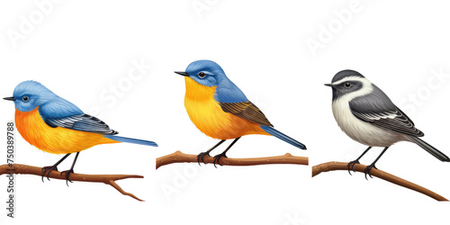 Collection set of Blue-fronted Redstart birds isolated on transparent a white background 