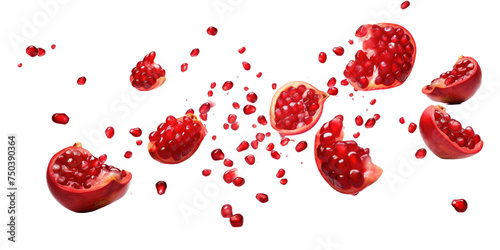 Falling pomegranate seeds isolated on transparent a white background photo