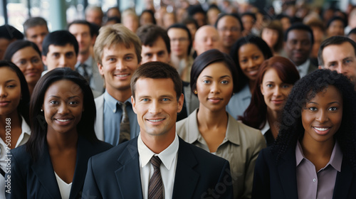 Portrait of happy businessmen and satisfied businesswomen standing as a team. A multiethnic group of people smiling