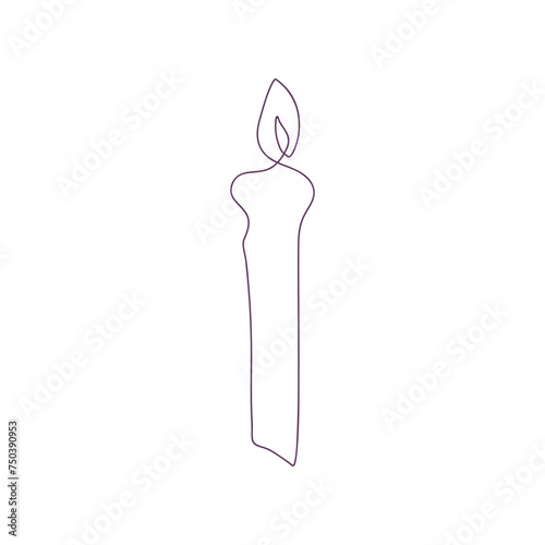 Candle in one line style, alone, isolated on white. Vector illustration. Symbol, sign, tag,label for faith, cosiness, celebration, christmas, comfort, aroma, aromatherapy, relax, nature, wax, product.