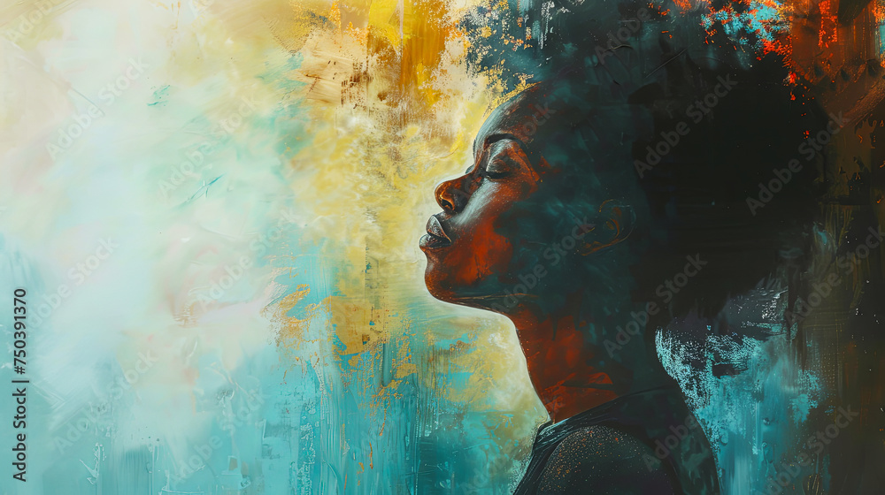 Contemporary African American woman portrait in abstract style