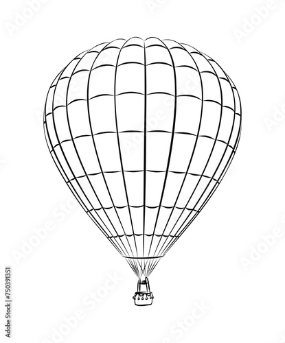 The sketch of a hot air balloon in flight.