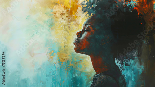 Contemporary African American woman portrait in abstract style