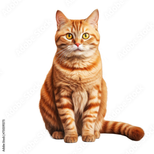 Orange tabby cat isolated on transparent a white background