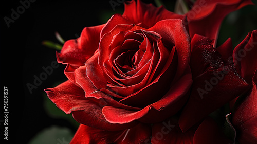 A close-up of a vibrant red rose against a solid black background, its petals and textures captured in stunning 4K HDR, highlighting the flower's delicate beauty.