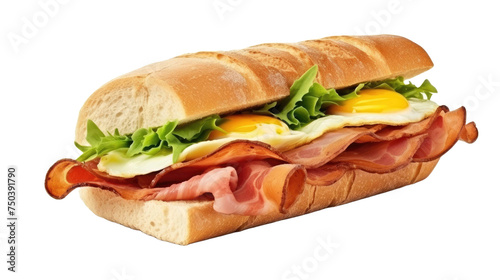 Sandwich with bacon, cheese and egg isolated on transparent a white background 