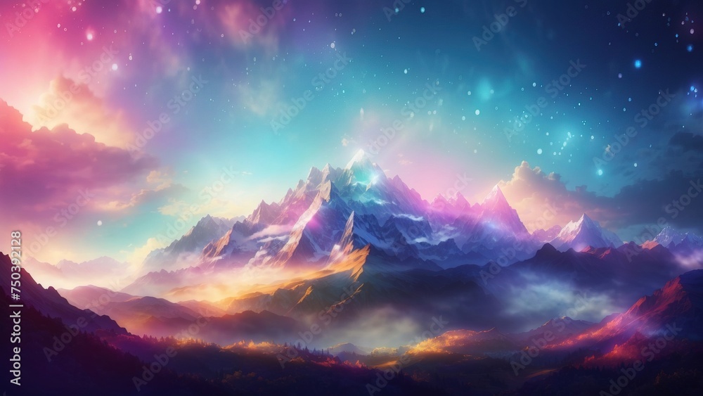 Beautiful landscape of fantasy mountain colorful background