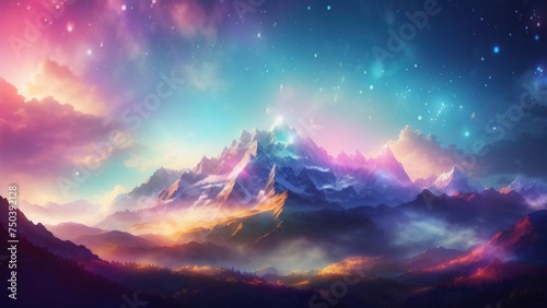 Beautiful landscape of fantasy mountain colorful background © WrongWay