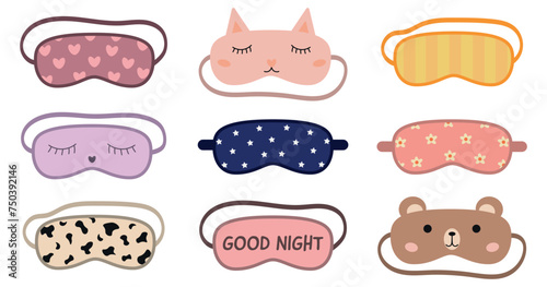 Vector Set of Dream Masks, Cute Night Dream Masks, Rest Nightwear Elements