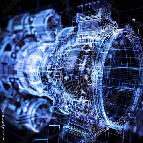 Intricate blueprint of a futuristic eco-friendly engine