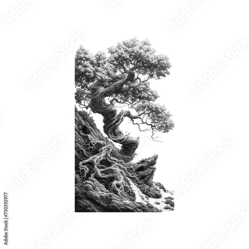 intricate tree with winding trunk isolated on transparent background photo