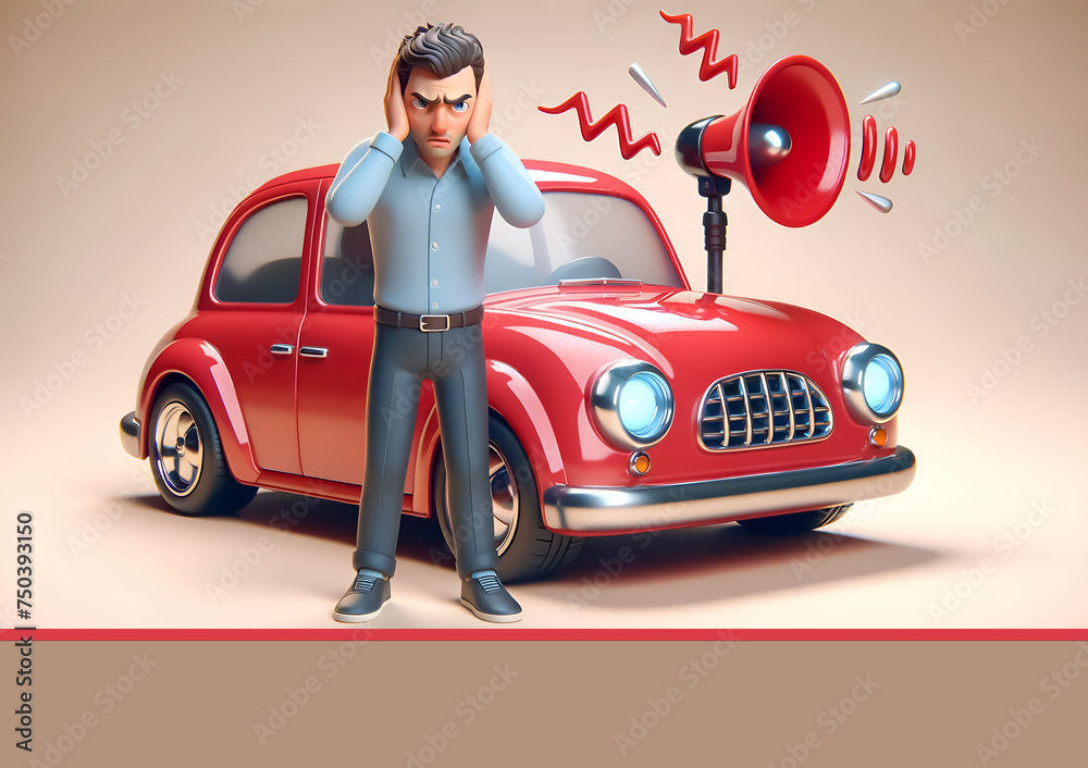 Digital illustration depicting noise pollution: Young professional man