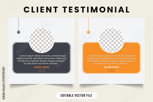 Client work review and testimonial design with yellow and dark gray colors. Customer feedback testimonial template vector with star ratings. Business client review testimonial design.