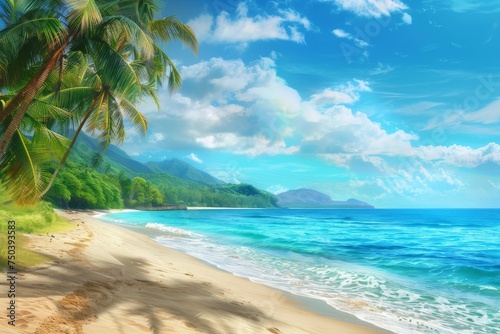 Picturesque Tropical Coast with White Sand  Blue Sea at Hot Afternoon  Beautiful Paradise Beach
