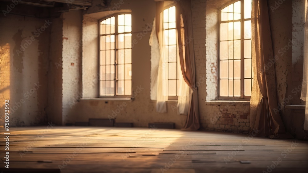 Abandoned building with distressed wall and curtain Abandoned building with distressed wall and curtain