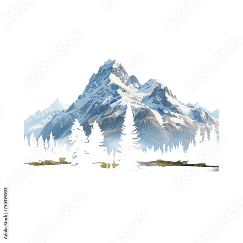 mountain with a pine forest isolated on transparent background