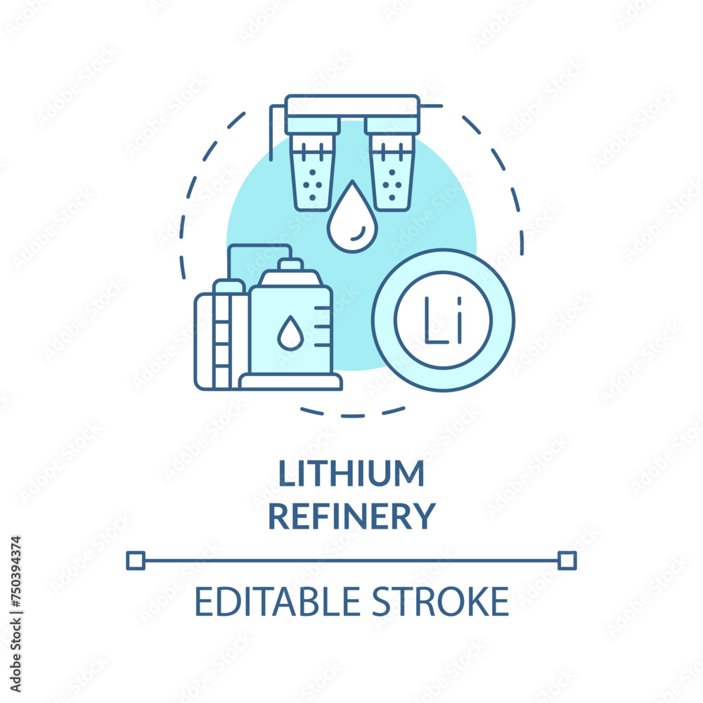 Lithium refinery soft blue concept icon. Cell assembling. Resource administration. Battery production industry. Round shape line illustration. Abstract idea. Graphic design. Easy to use in brochure