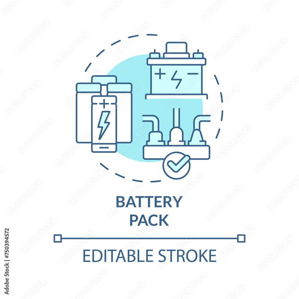 Battery pack soft blue concept icon. High energy density storage device. Portable electronics. Round shape line illustration. Abstract idea. Graphic design. Easy to use in brochure, booklet Battery pack soft blue concept icon. High energy density storage device. Portable electronics. Round shape line illustration. Abstract idea. Graphic design. Easy to use in brochure, booklet