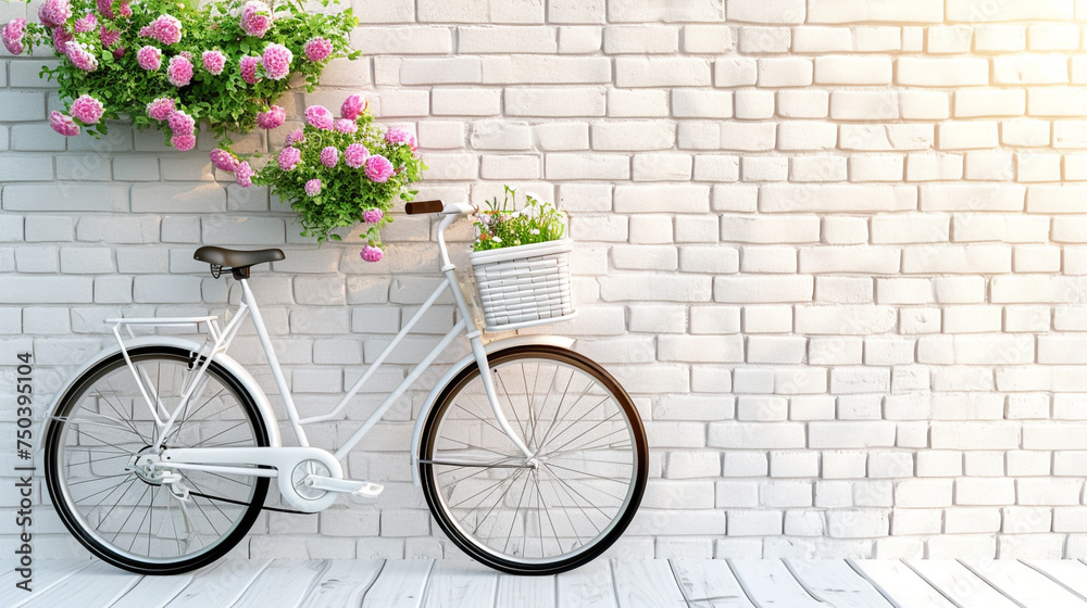 bicycle and flowers in the brick wall 