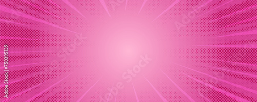 Pink comic background. Cartoon pop art burst rays pattern. Abstract radial texture frame with stars. Vector retro superhero explode with halftone effect