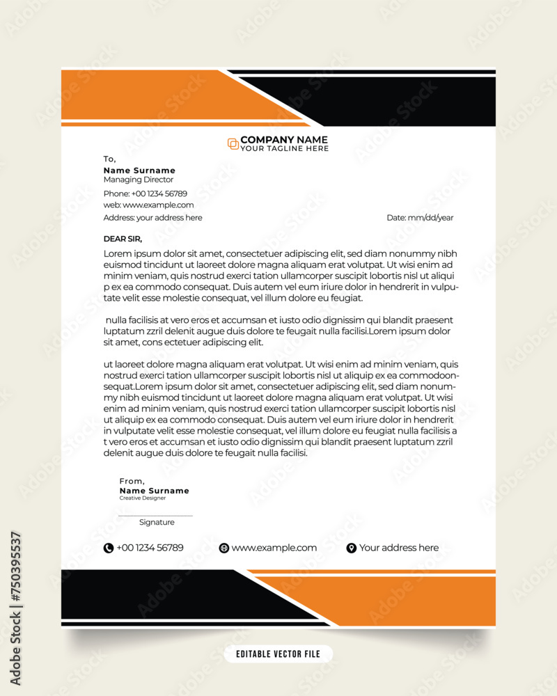 Modern business and corporate letterhead template. Letterhead design with yellow and black colors. white color background. Professional creative template design for business.