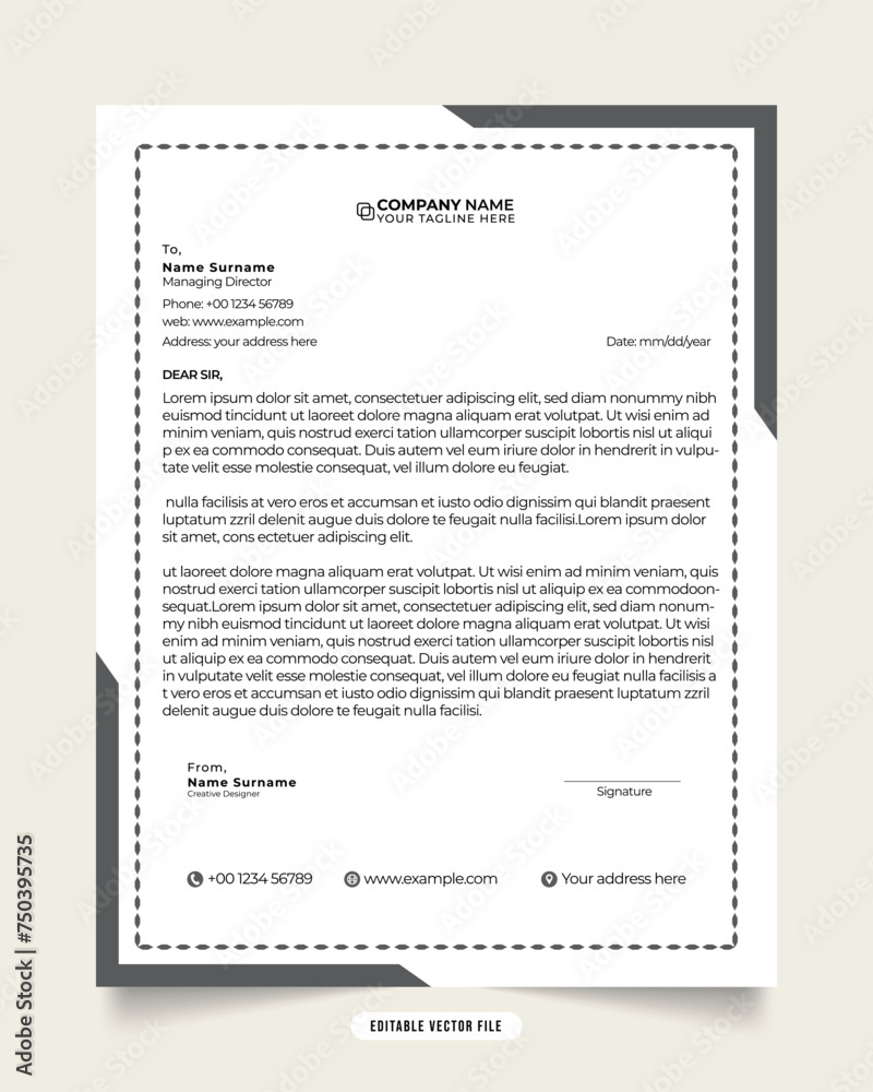 Modern business and corporate letterhead template. Letterhead design with black colors. white color background. Professional creative template design for business. Vector letterhead design.