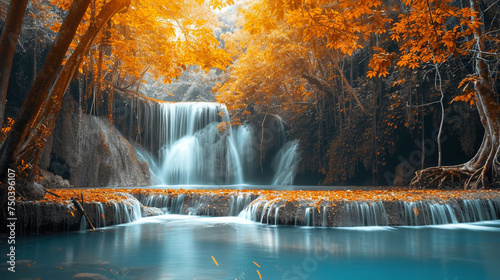 waterfall in autumn with yellow trees 