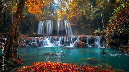  deep waterfall in autumn park