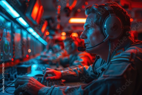 a strategic air command center during a live operation focusing on the tension and focus of the team high stakes environment