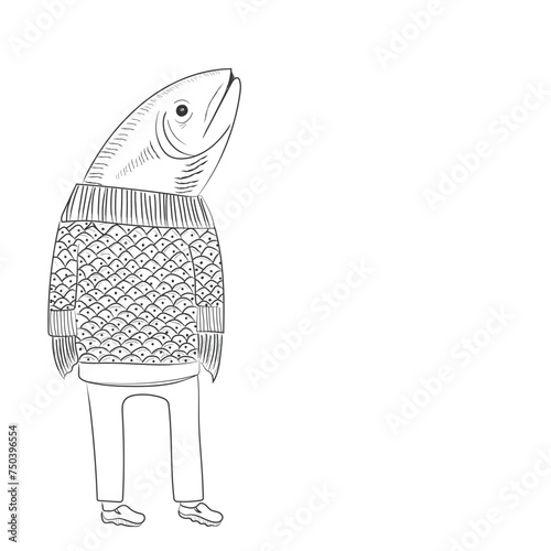 hand drawn line art vector of a weird fish