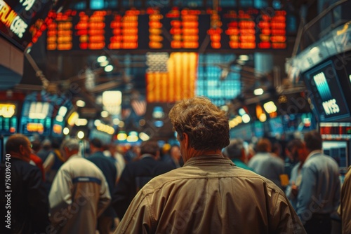 a bustling stock exchange floor with traders intensely focused on screens symbolizing the fastpaced nature of financial markets