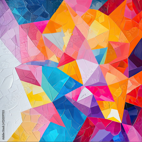 Vibrant Geometric Mosaic: Pure White Canvas Image