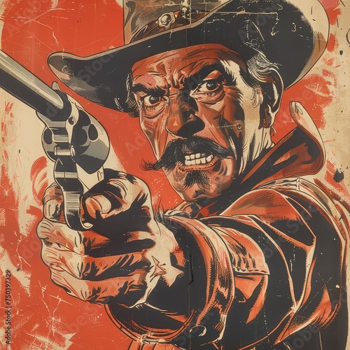 Vintage Cowboy Poster, 1960 Western Movie Poster of a Cowboy with an Intense, Worried Expression