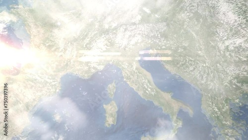 Zoom in from space and focus on Capannori, Italy. 3D Animation. Background for travel intro. Elements of this image furnished by NASA
