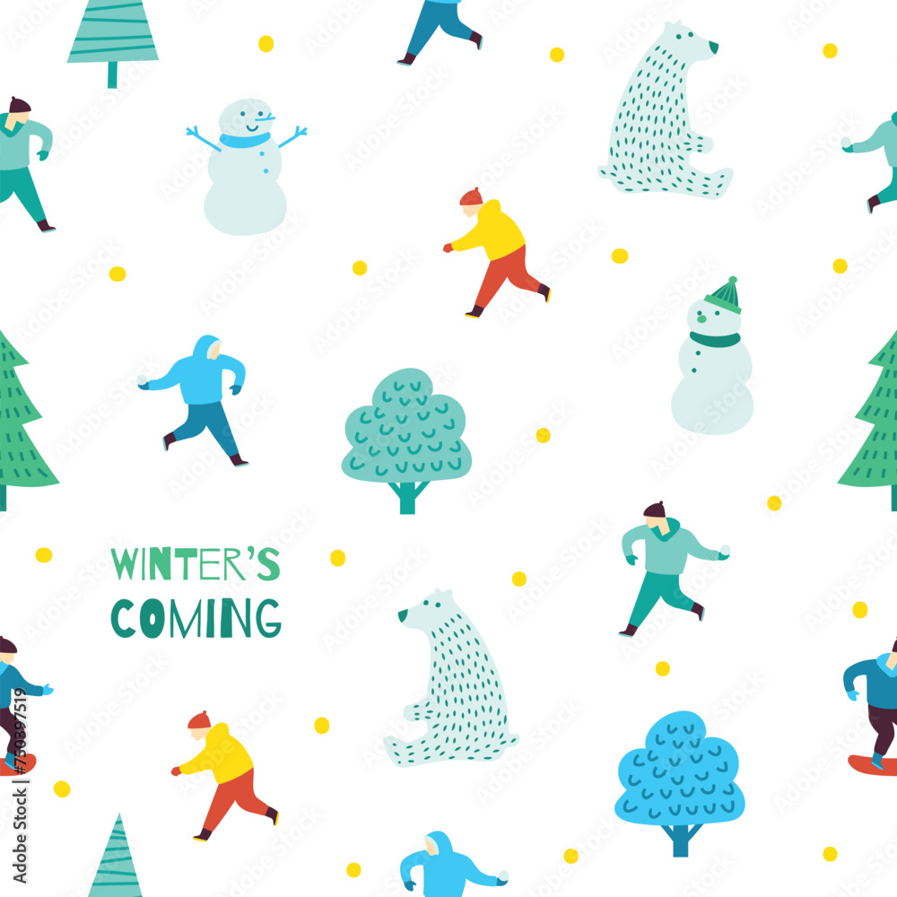 Winter theme seamless pattern set