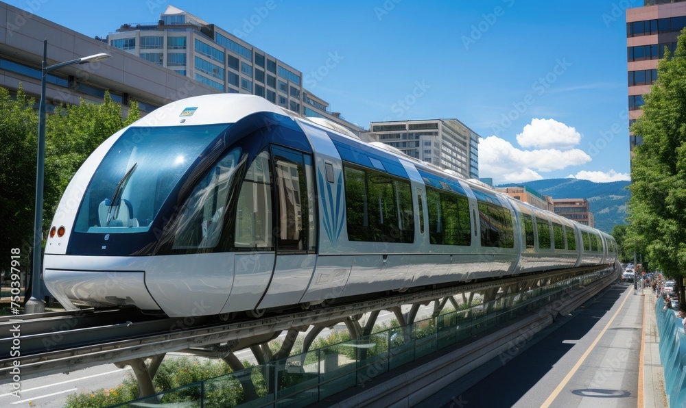 Naklejka premium an electric monorail system connecting city landmarks 