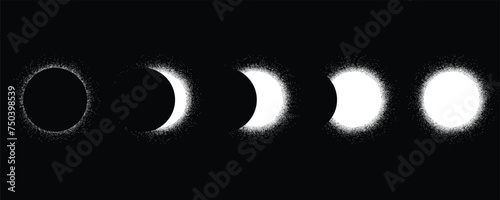 Solar eclipse .Star and moon in space. Futuristic landscape, with noise texture . Night landscape .Vector illustration