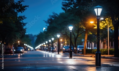 an energy-efficient LED streetlight illuminating a dark street 