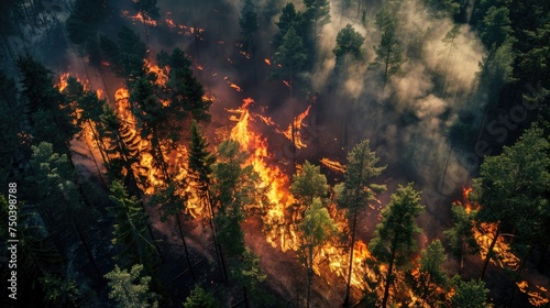 A high angle view showing the expansive destruction caused by a forest fire  highlighting environmental concerns