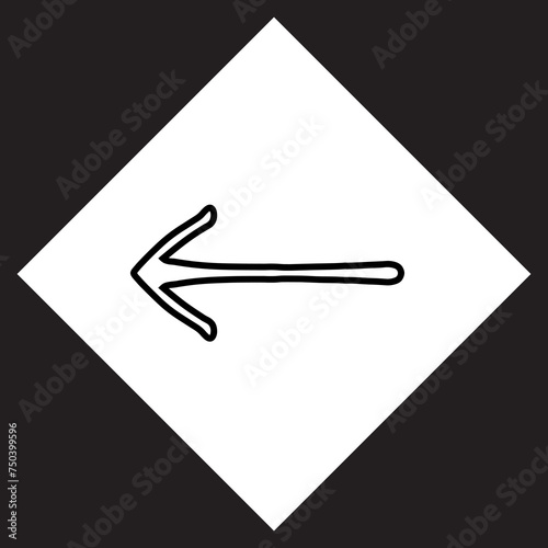 Left arrow icon vector. Previous logo design. Move backward vector icon illustration in rhombus isolated on black background